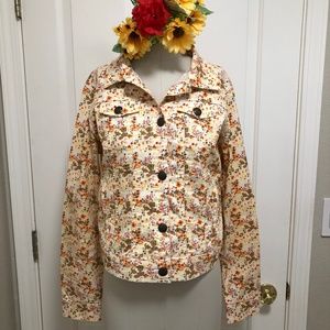 Orange, Yellow, & Gray Ditsy Floral Jean Jacket
